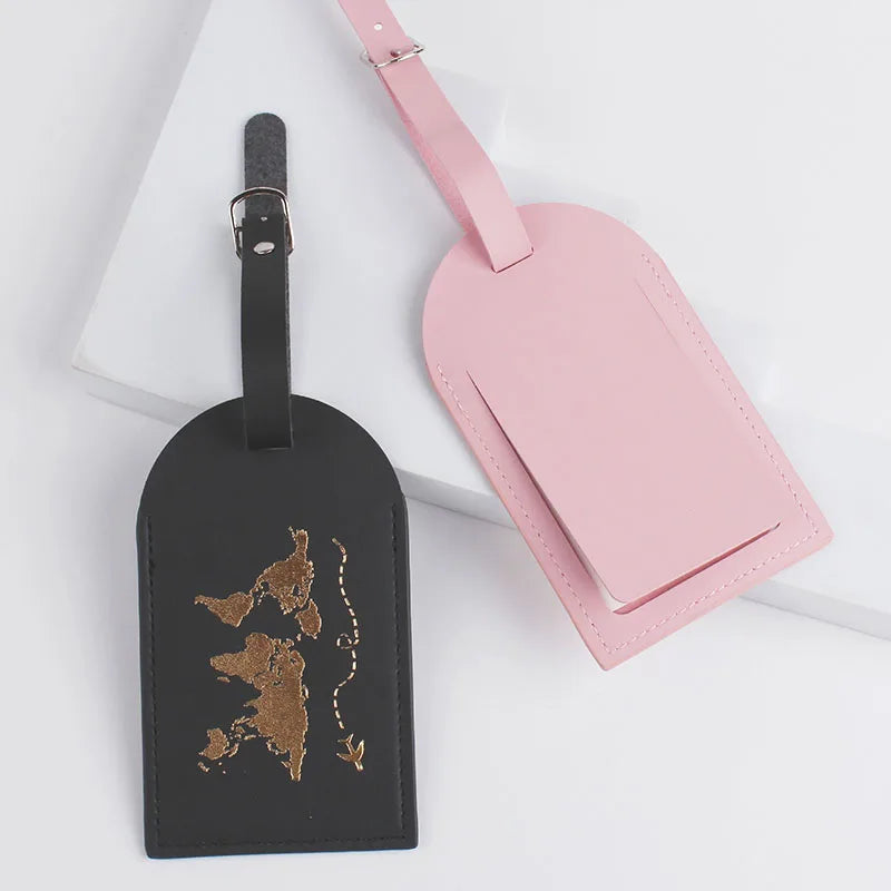 New 8 Colors PU Leather World Map Suitcase Luggage Tag Label Bag Pendant Handbag Portable Travel Accessories Name ID Address Tag