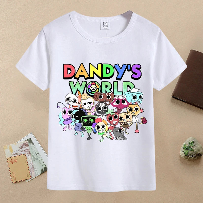 New Dandys World Children T-shirts Kawaii Cartoon Printed T-shirt Baby Boys Casual Short-sleeved Tops 2025 Summer Kids Clothing