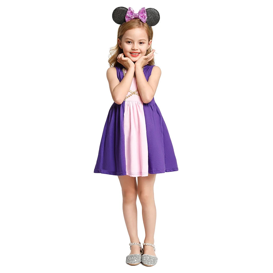 Patchworks Cosplay Princess Dress for Kids Girl Summer Sleeveless Vestido Casual Children Clothing One Piece Dress Fashion Stlye