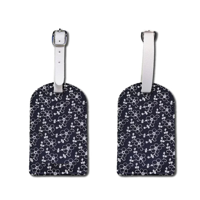 Luggage Tags with Privacy Cover PU Leather Cruise Ship Waterproof Tag Flowers Unique Suitcase Tags for Men Kids Women
