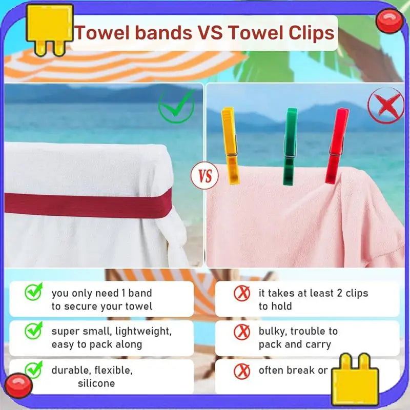 Beach Towel Bands (4 Pack),Beach Chair, Pool Chairs & Cruise Ship Essentials,The Better Towel Chair Clips Towel Holder