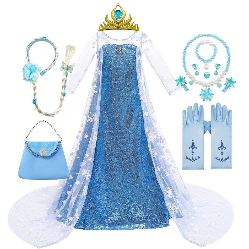 Elsa Dress for Girls Costume Snow Queen Kids Princess Dress Cosplay Birthday Party Children Clothing Carnival Easter Outfits