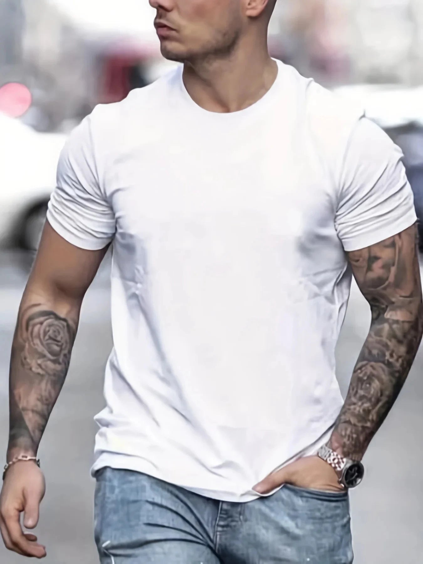 Men's Polyester summer fashionable casual loose plus size NEW YORK CITY printed slim fit round neck short sleeved T-shirt top