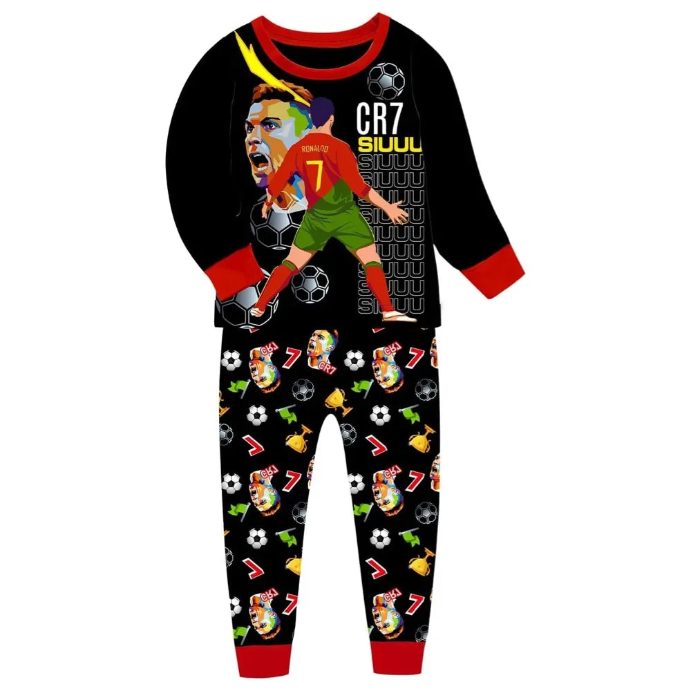 Children's Clothes Boy Girls Football Star Pajamas T-shirt Pants 2pcs Comfortable Long Sleeves Homewear Siuuu CR7S Kids Clothing