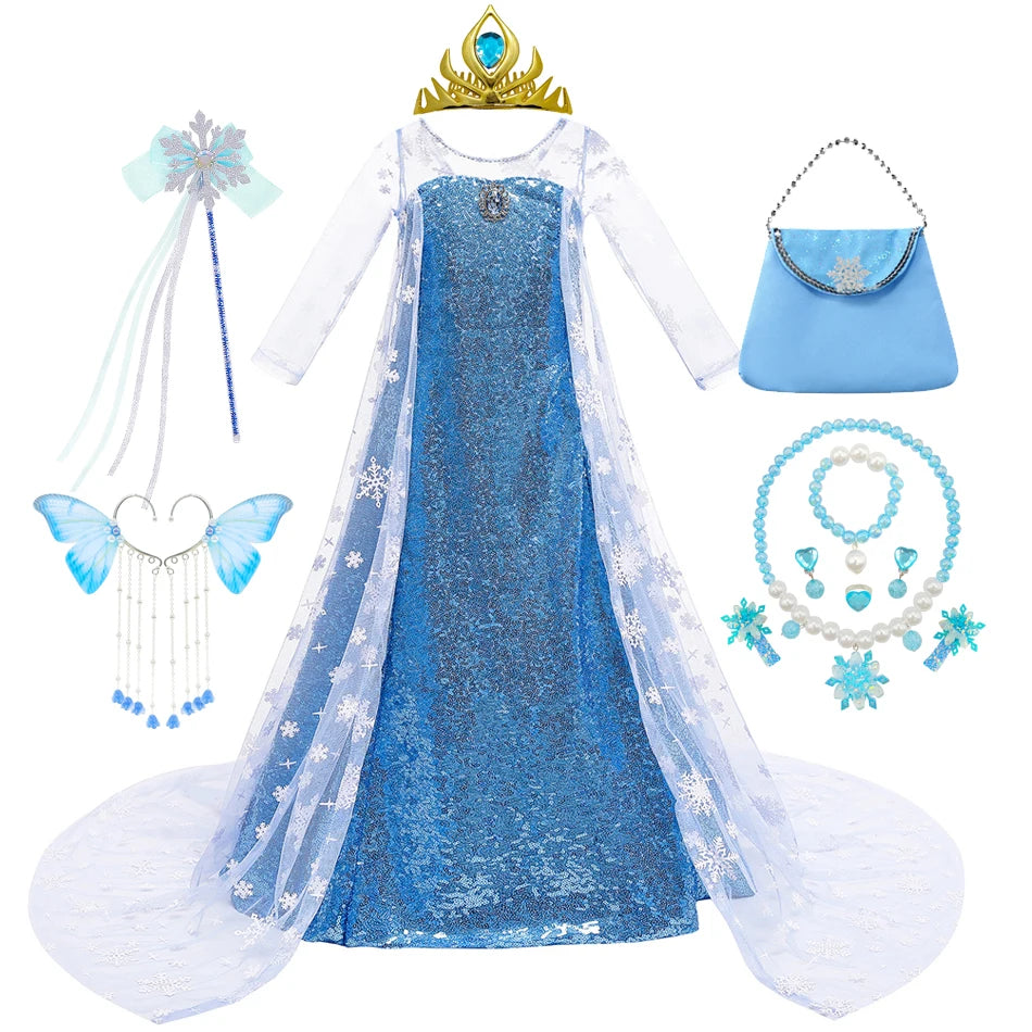 Elsa Dress for Girls Costume Snow Queen Kids Princess Dress Cosplay Birthday Party Children Clothing Carnival Easter Outfits