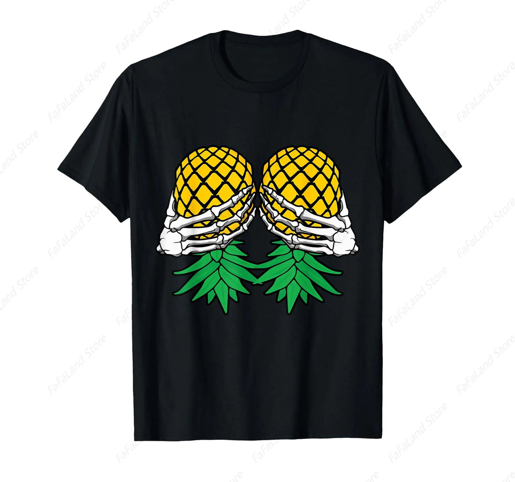 Halloween Boob Upside Down Pineapple Swinger Skeleton Hand T-Shirt
