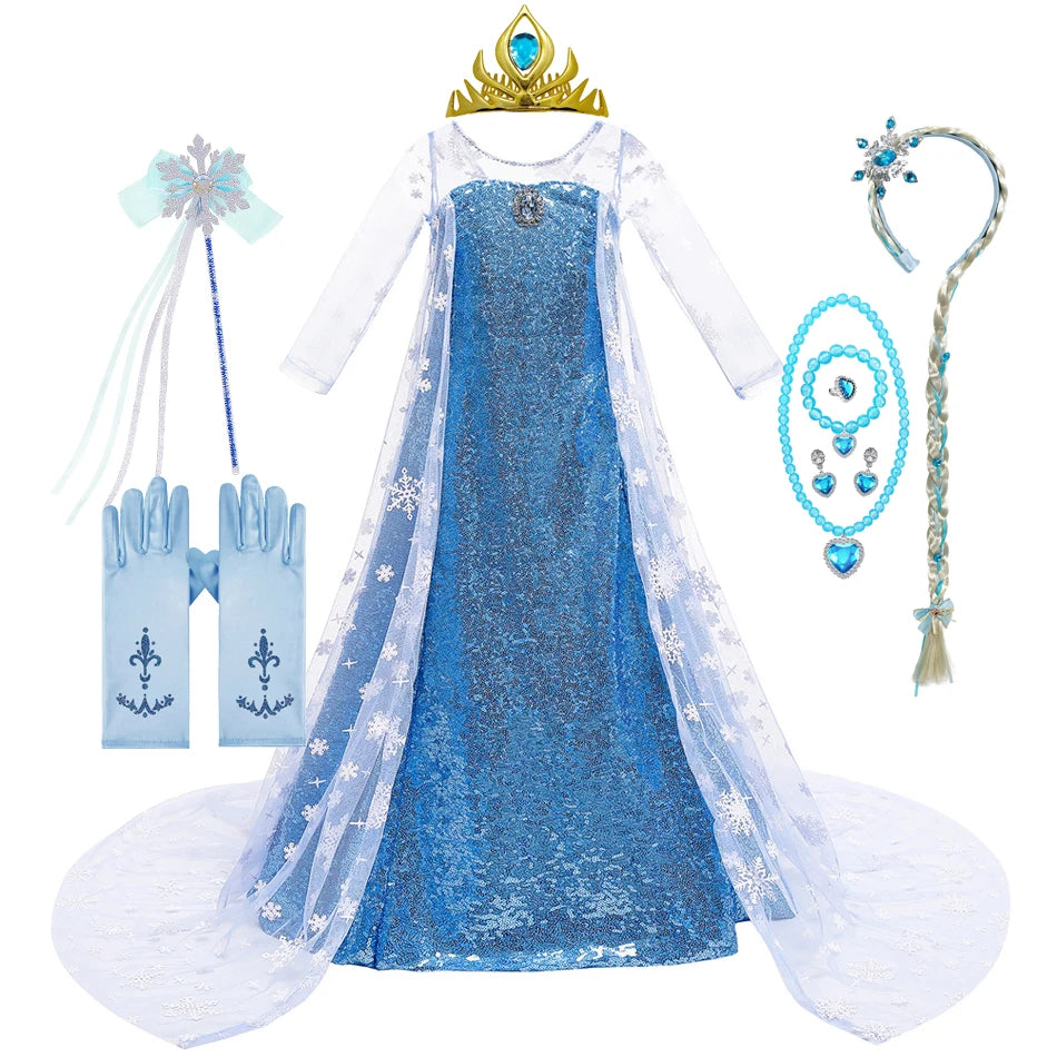 Elsa Dress for Girls Costume Snow Queen Kids Princess Dress Cosplay Birthday Party Children Clothing Carnival Easter Outfits