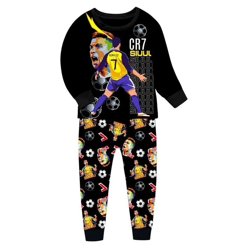 Children's Clothes Boy Girls Football Star Pajamas T-shirt Pants 2pcs Comfortable Long Sleeves Homewear Siuuu CR7S Kids Clothing