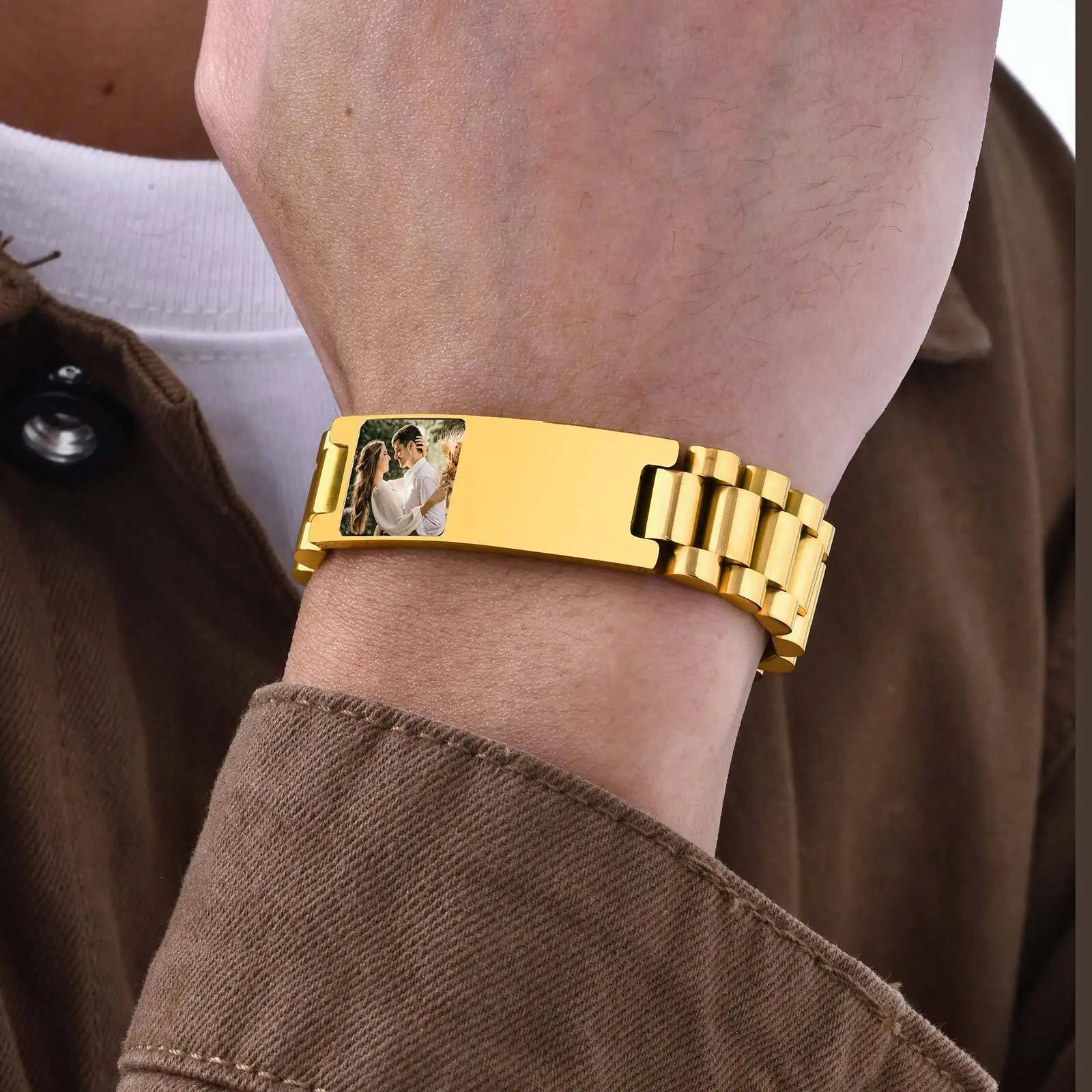 Customized Colorful Photo Bracelets for Men,Stainless Steel Watch Band Wristband with Free Regulator,Valentine's Day Father Gift