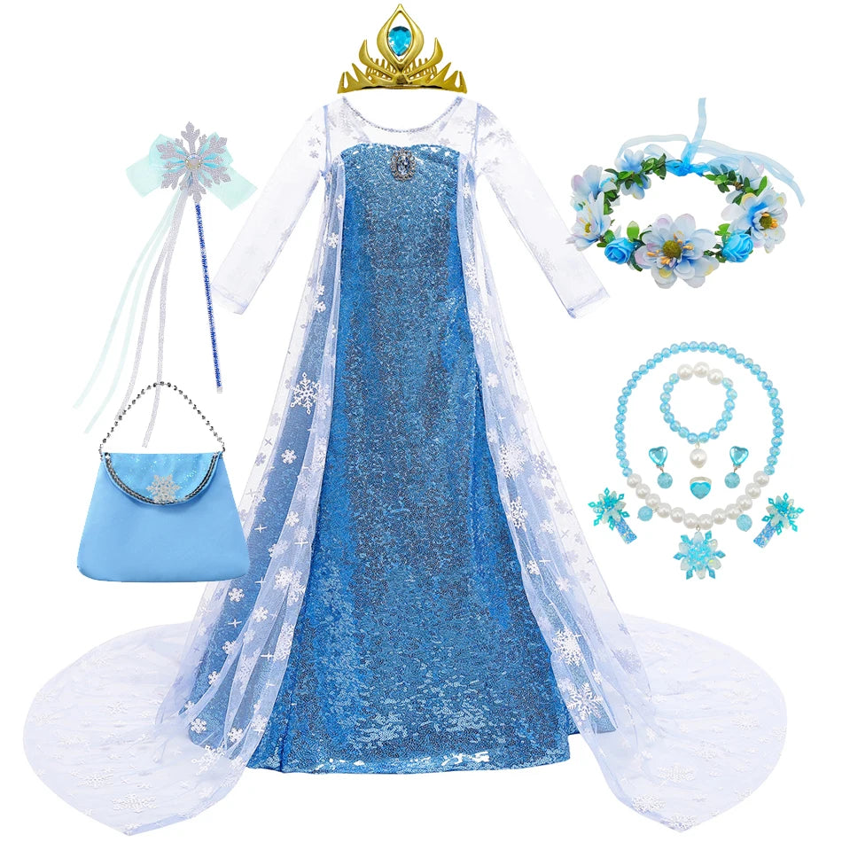 Elsa Dress for Girls Costume Snow Queen Kids Princess Dress Cosplay Birthday Party Children Clothing Carnival Easter Outfits
