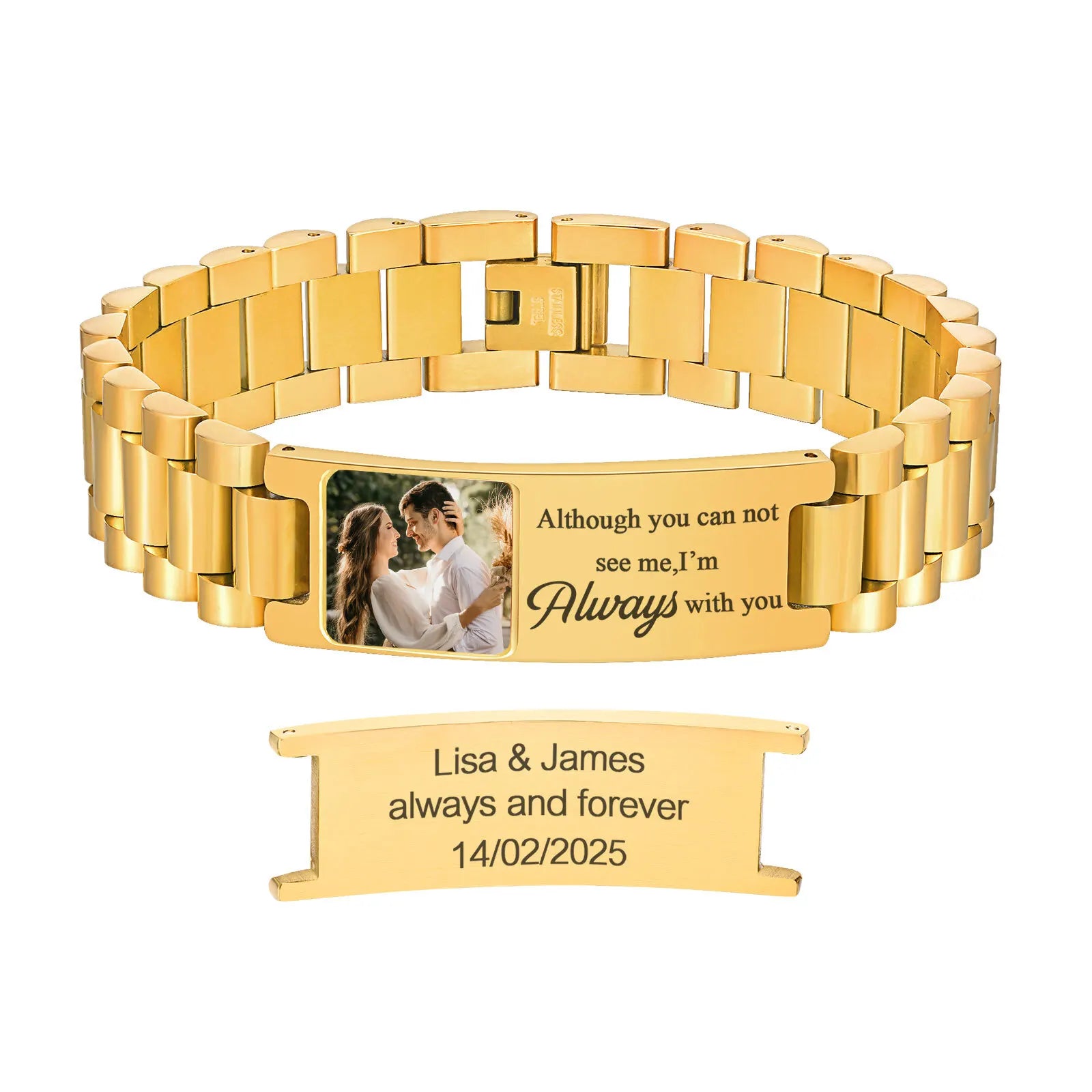 Customized Colorful Photo Bracelets for Men,Stainless Steel Watch Band Wristband with Free Regulator,Valentine's Day Father Gift