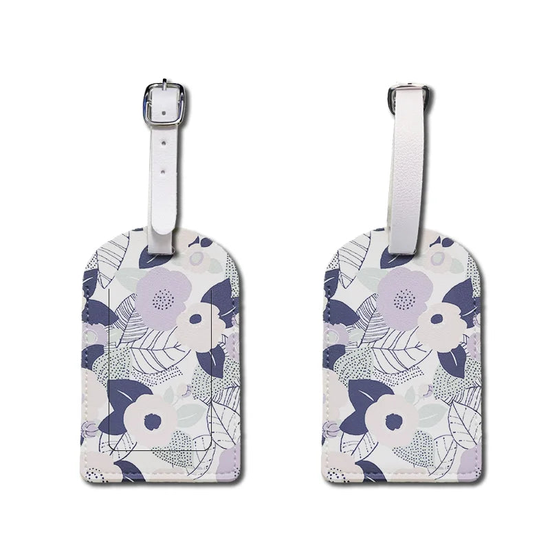 Luggage Tags with Privacy Cover PU Leather Cruise Ship Waterproof Tag Flowers Unique Suitcase Tags for Men Kids Women