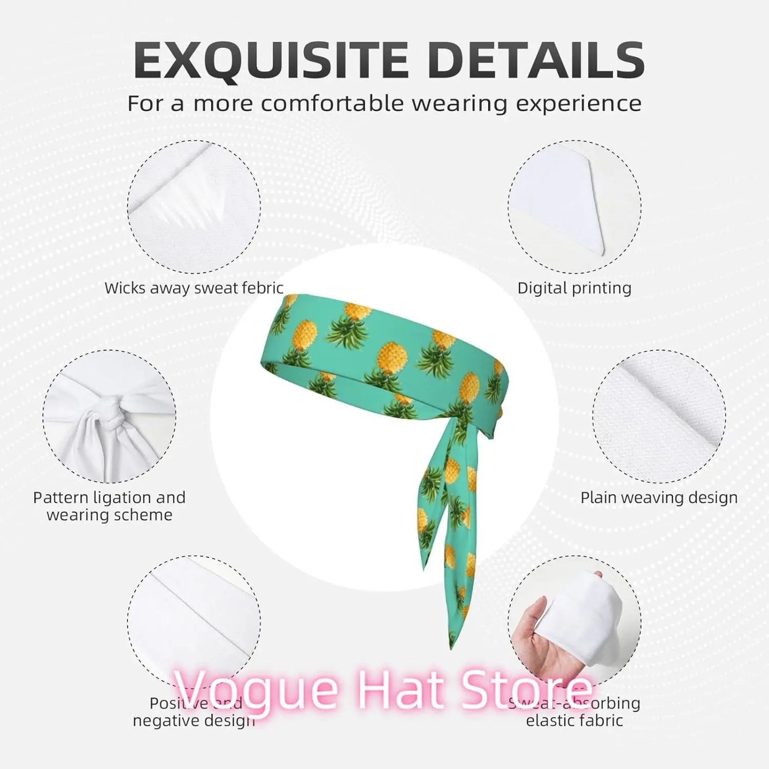 Sport Head Ties Unisex Tie Headbands Bandanas Workout Hair Band Athletic Sweatbands for Running Yoga (upside down pineapples tr