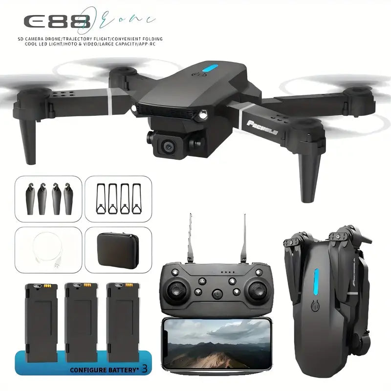 E88 Dual-Camera Drone - Supports Wi-Fi, App Control, Suitable for Outdoor Use, Ideal for Beginners with Altitude Hold,