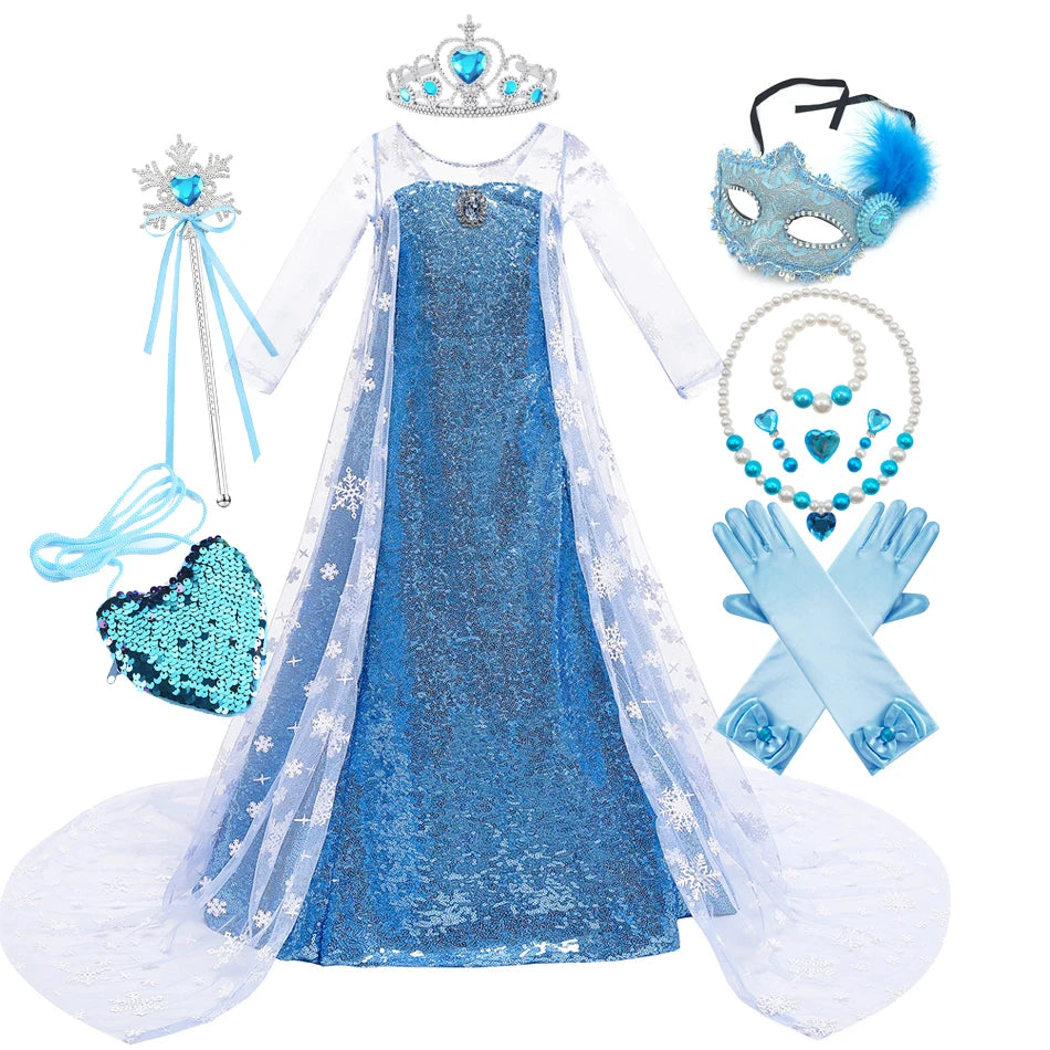 Elsa Dress for Girls Costume Snow Queen Kids Princess Dress Cosplay Birthday Party Children Clothing Carnival Easter Outfits