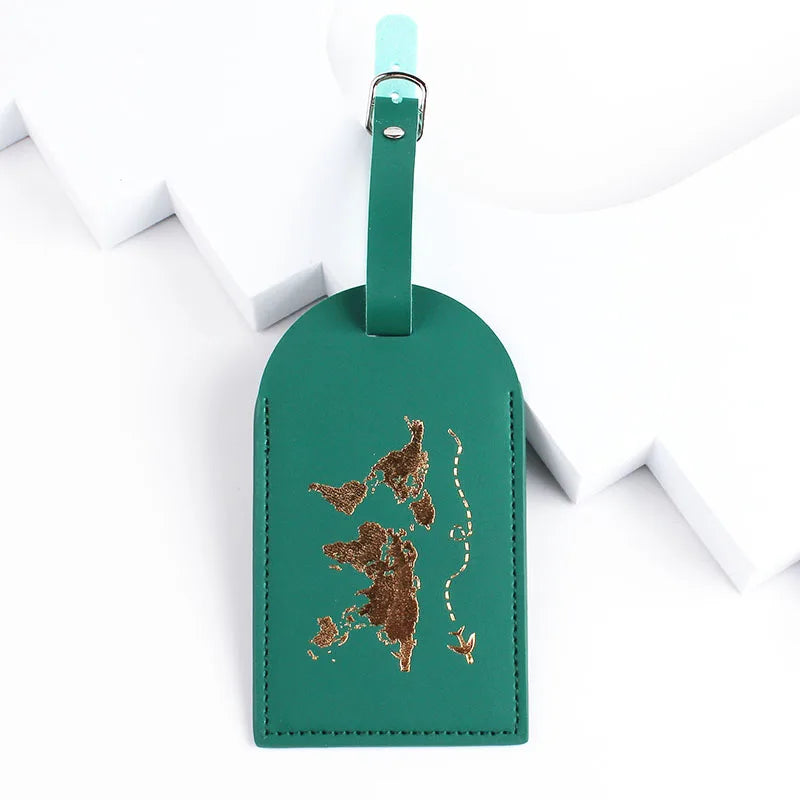 New 8 Colors PU Leather World Map Suitcase Luggage Tag Label Bag Pendant Handbag Portable Travel Accessories Name ID Address Tag