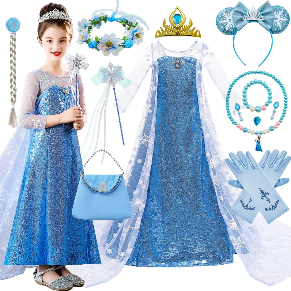 Elsa Dress for Girls Costume Snow Queen Kids Princess Dress Cosplay Birthday Party Children Clothing Carnival Easter Outfits