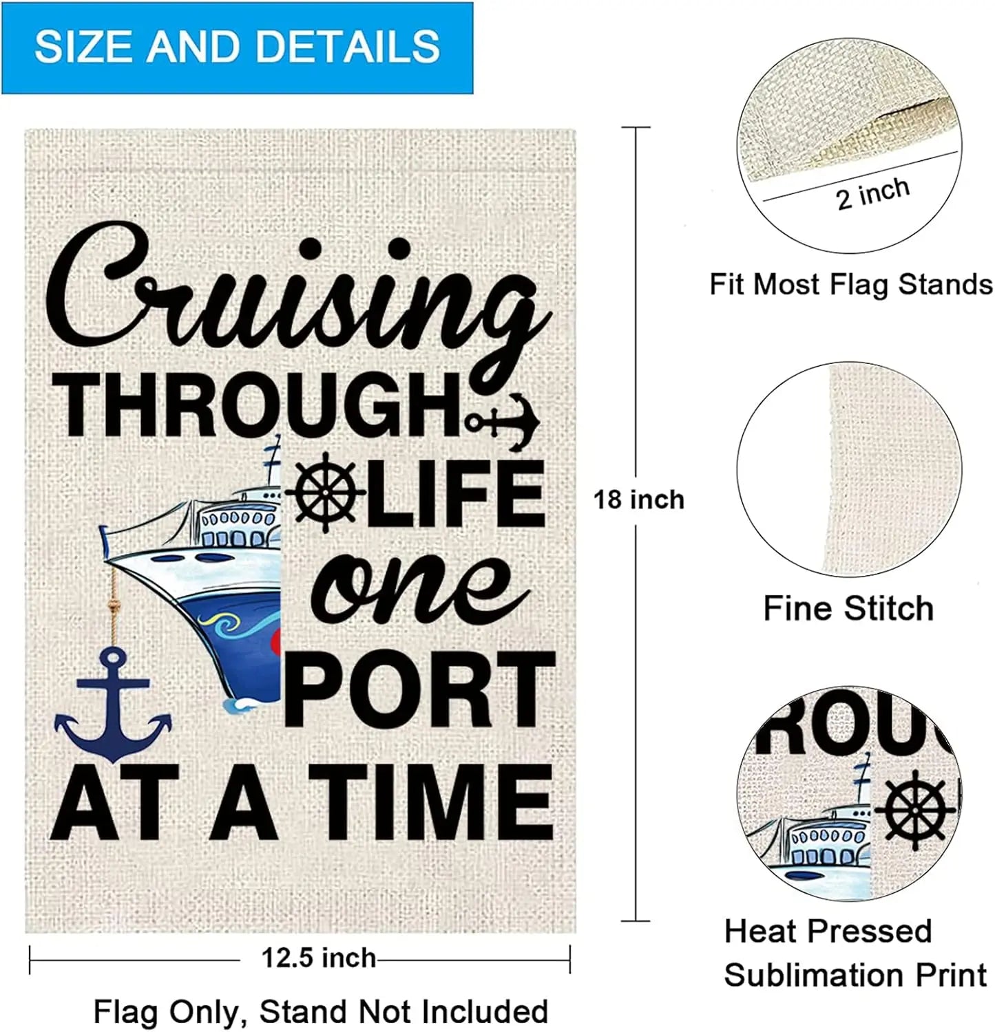 ZJXHPO Cruising Ship Garden Flag Cruise Life Gift Cruising Through Life One Port At A Time Banner Summer Cruise Vacation Dec CCK
