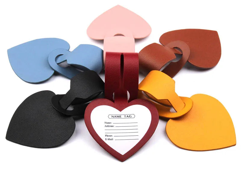 Travel Accessories Simple Colorful Loving Heart Luggage Tag PU Suitcase ID Addres Holder Baggage Boarding Tag Portable Label