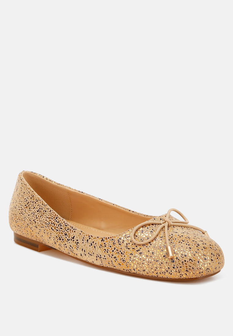 Apollon Bow Detail Embossed Suede Ballerinas-1
