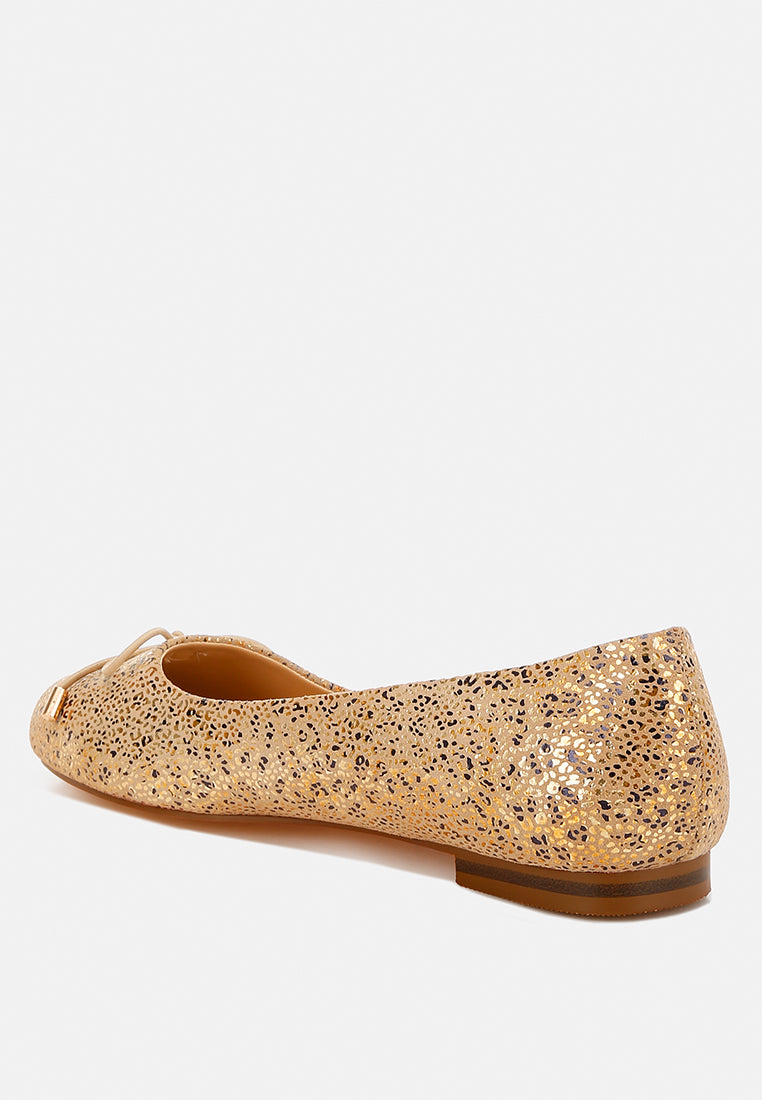 Apollon Bow Detail Embossed Suede Ballerinas-2