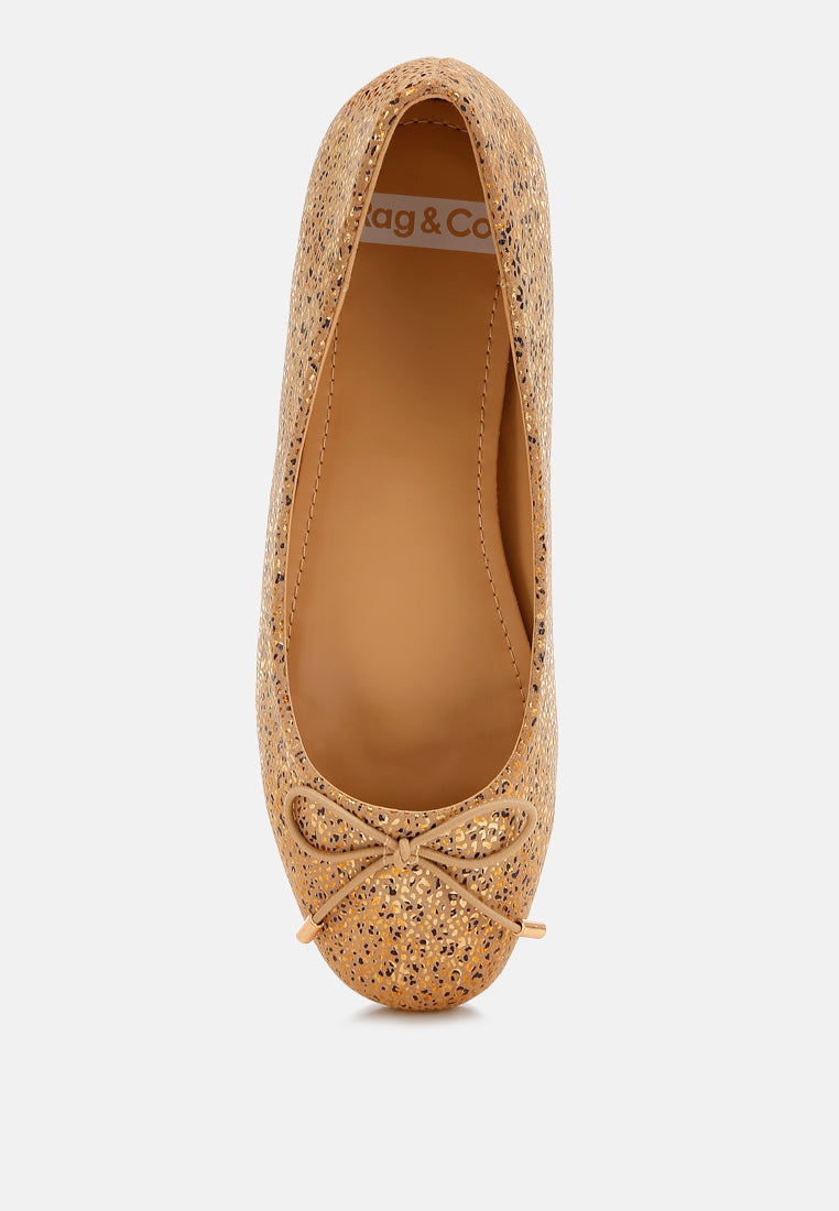 Apollon Bow Detail Embossed Suede Ballerinas-3