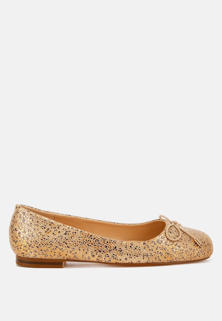 Apollon Bow Detail Embossed Suede Ballerinas-0