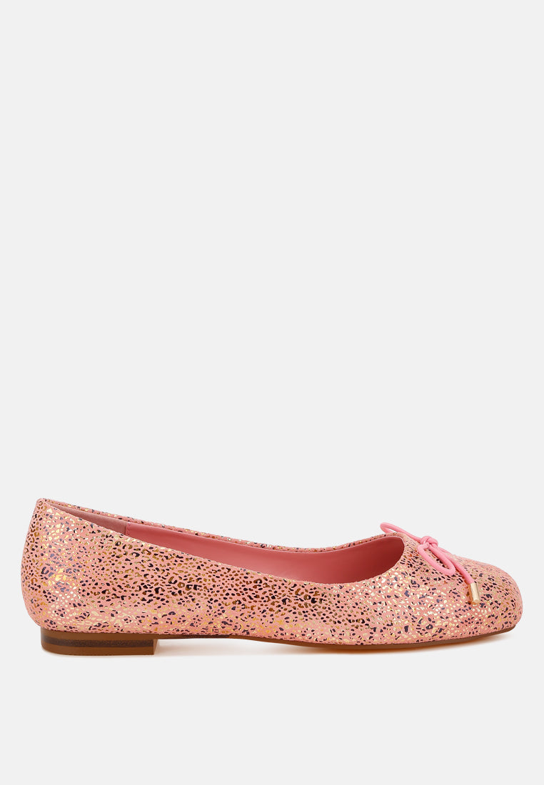 Apollon Bow Detail Embossed Suede Ballerinas-5