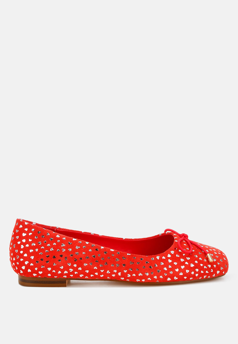 Apollon Bow Detail Embossed Suede Ballerinas-6