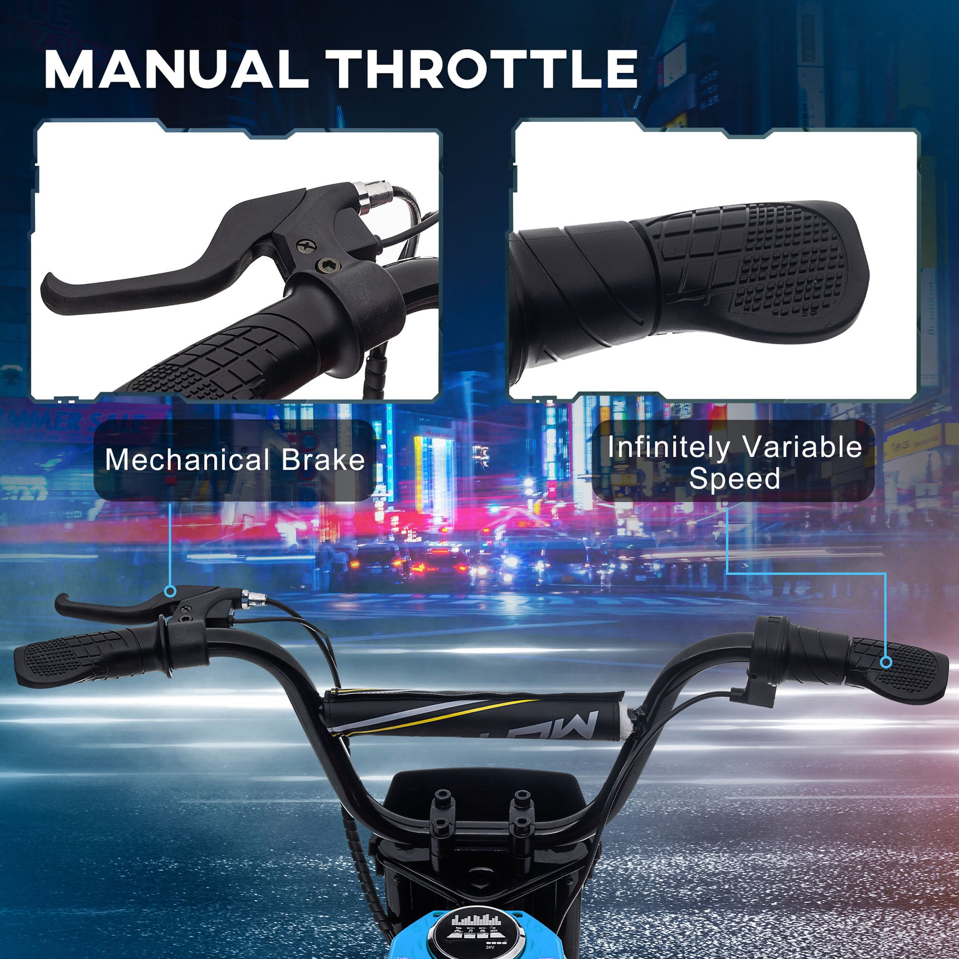 HOMCOM 24V Electric Motorbike with Twist Grip Throttle, Music, Horn, 12" Pneumatic Tyres, 16km/h Max Speed in Blue-2