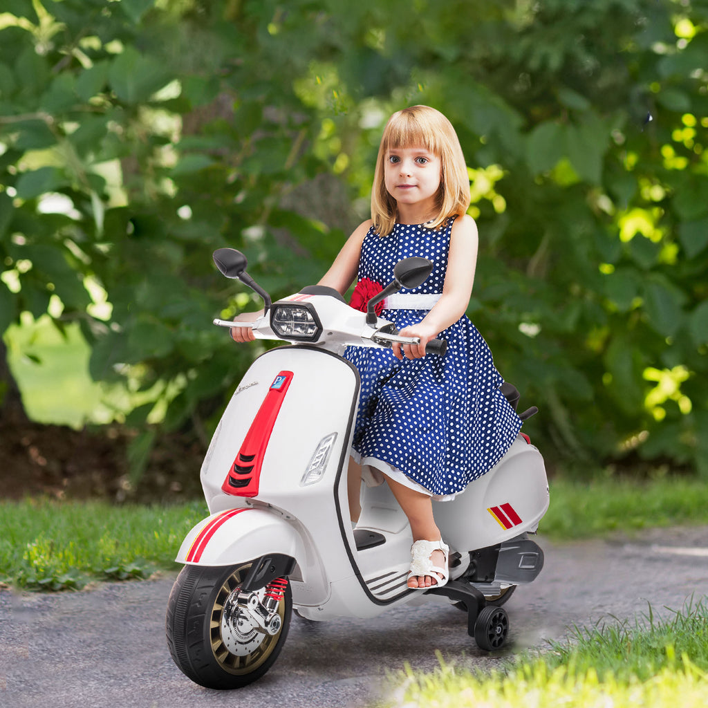 AIYAPLAY 12V Vespa Licensed Kids Electric Scooter Motorbike with Music, Headlights, FM Radio, for 3-6 Years in White-8