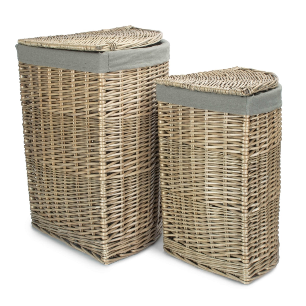 Antique Wash Corner Laundry Basket with Grey Sage Lining-0