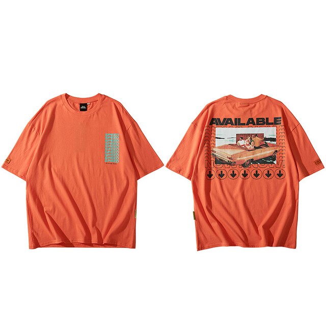 Hip Hop T Shirt Retro Car Print  Mens Tshirt Streetwear Harajuku T-shirt Vintage Short Sleeve Cotton Tops Tees Summer Casual-6