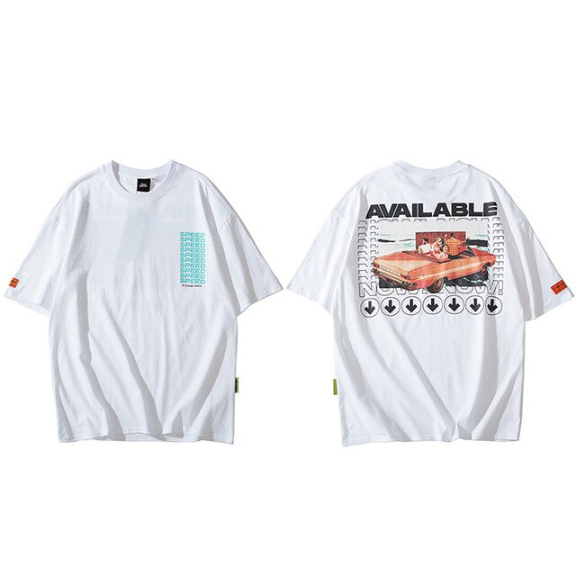 Hip Hop T Shirt Retro Car Print  Mens Tshirt Streetwear Harajuku T-shirt Vintage Short Sleeve Cotton Tops Tees Summer Casual-8