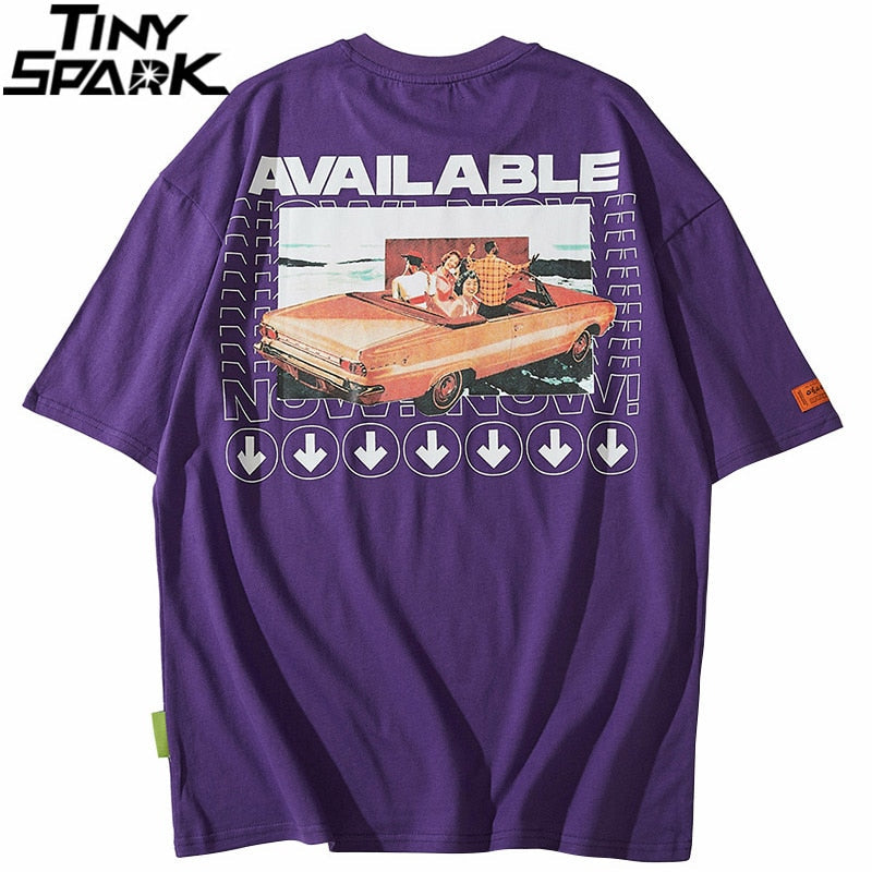Hip Hop T Shirt Retro Car Print  Mens Tshirt Streetwear Harajuku T-shirt Vintage Short Sleeve Cotton Tops Tees Summer Casual-4