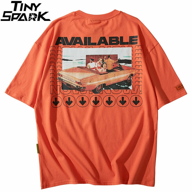 Hip Hop T Shirt Retro Car Print  Mens Tshirt Streetwear Harajuku T-shirt Vintage Short Sleeve Cotton Tops Tees Summer Casual-1