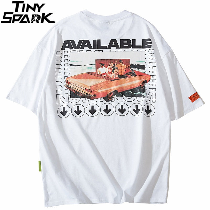 Hip Hop T Shirt Retro Car Print  Mens Tshirt Streetwear Harajuku T-shirt Vintage Short Sleeve Cotton Tops Tees Summer Casual-3