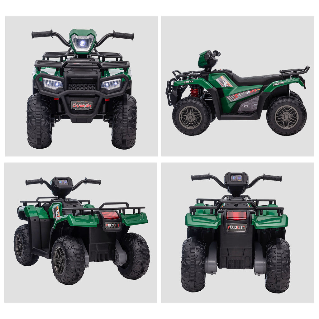 12V Kids Quad Bike with Forward Reverse Functions, Electric Ride On ATV with Music, LED Headlights, for Ages 3-5 Years in Green by HOMCOM-6