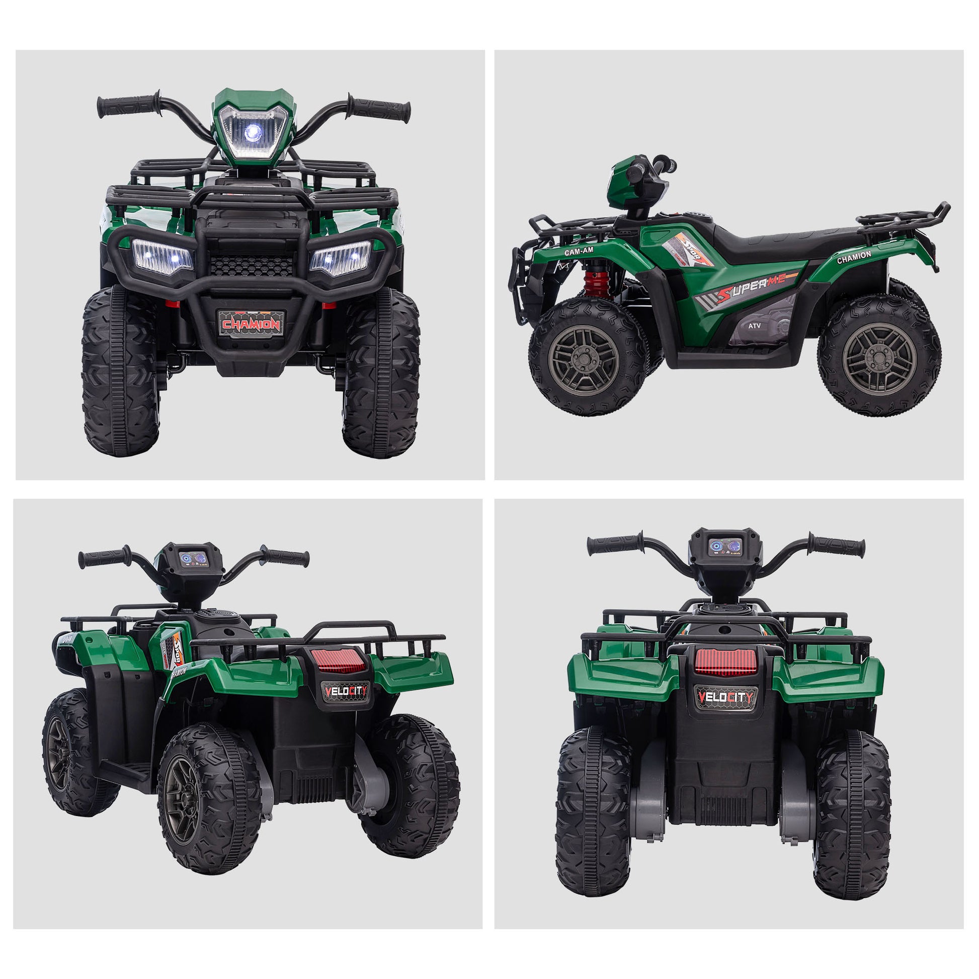12V Kids Quad Bike with Forward Reverse Functions, Electric Ride On ATV with Music, LED Headlights, for Ages 3-5 Years in Green by HOMCOM-6
