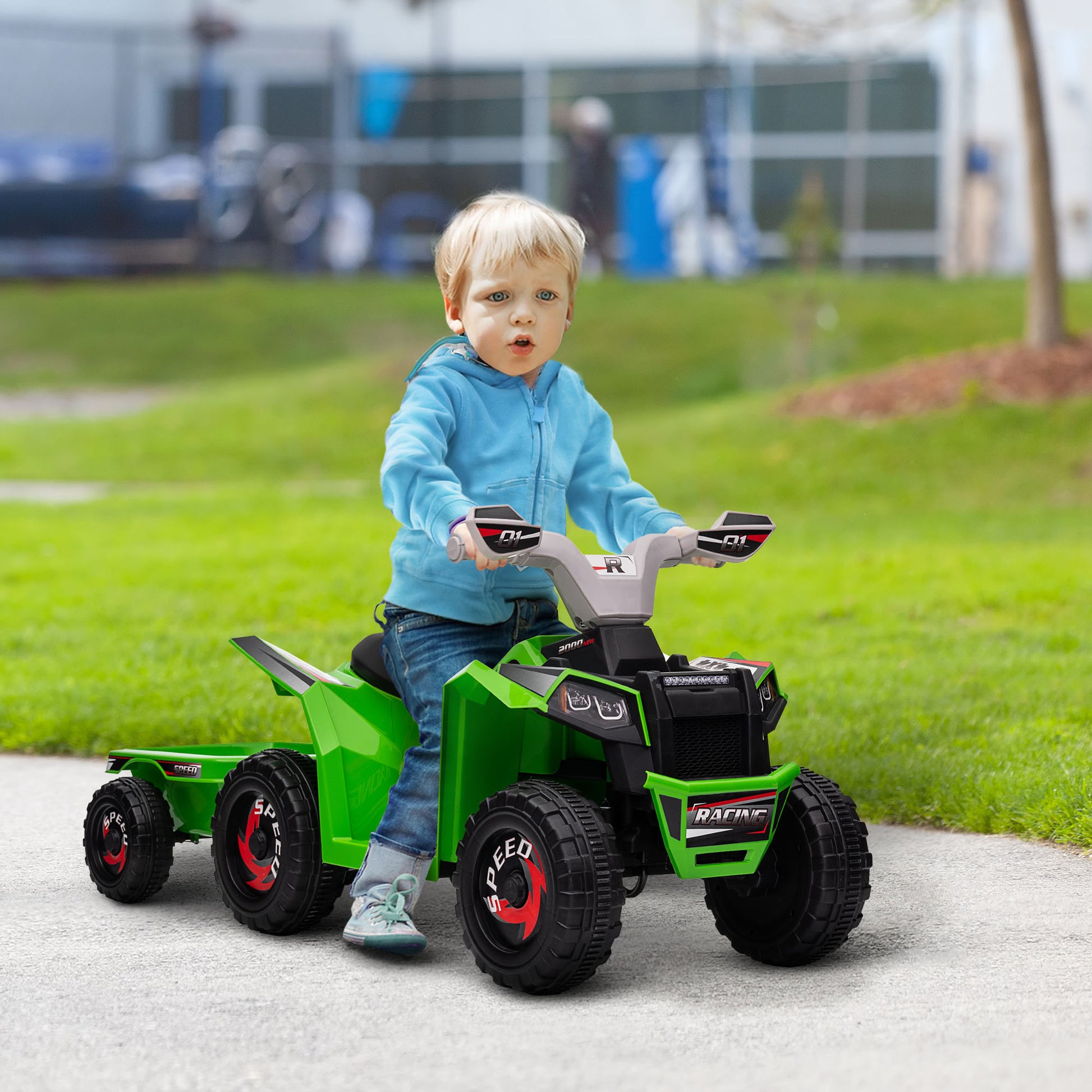 6V Quad Bike with Back Trailer, Wear-Resistant Wheels, for Ages 18-36 Months, Green | HOMCOM-8