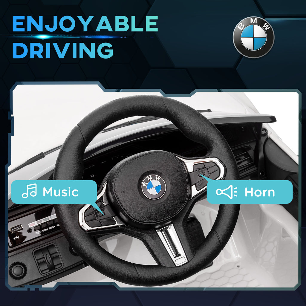 12V BMW M4 Licensed Kids Car with Easy Transport, Remote Control, Suspension, Music, Horn, LED Lights in White by AIYAPLAY-5