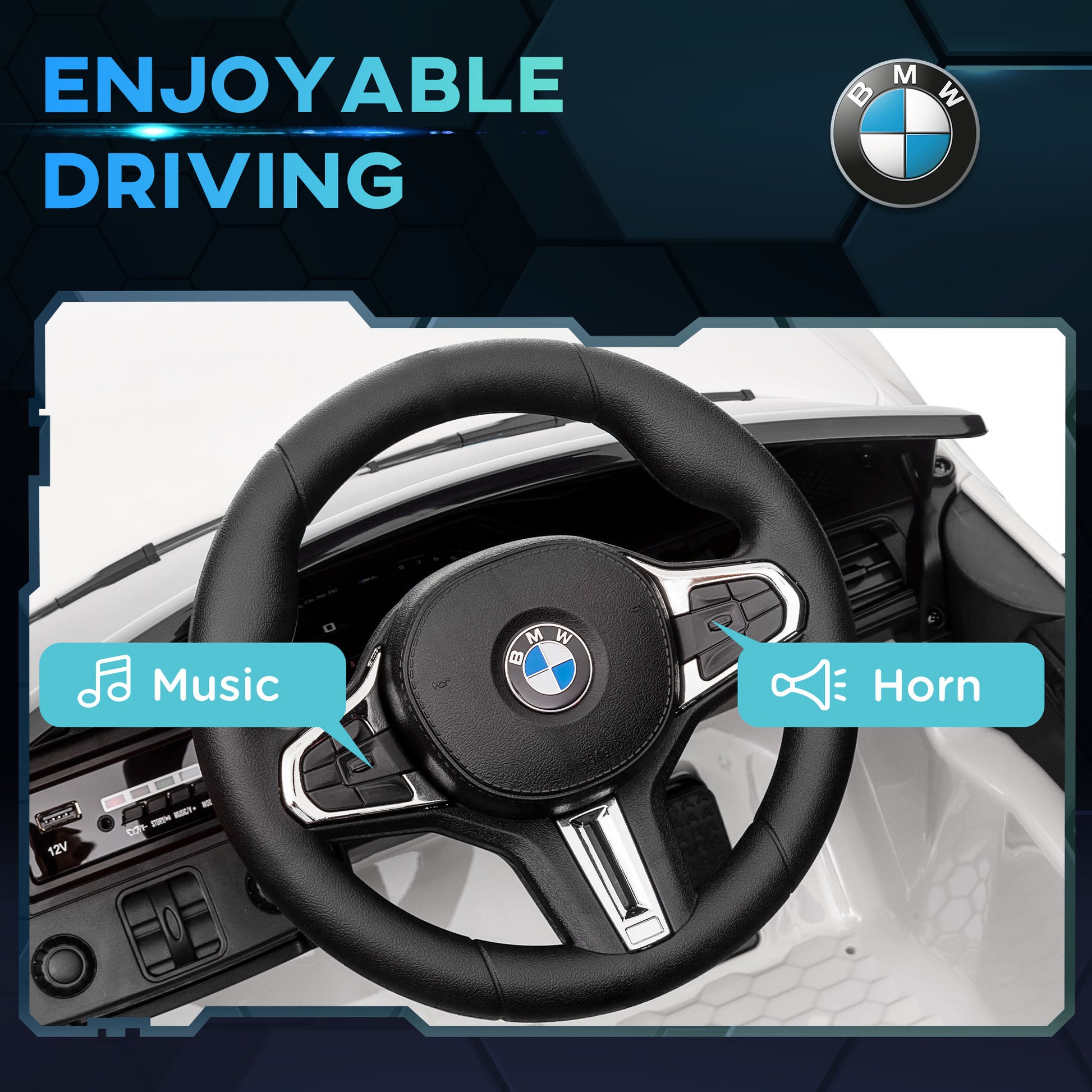 12V BMW M4 Licensed Kids Car with Easy Transport, Remote Control, Suspension, Music, Horn, LED Lights in White by AIYAPLAY-5
