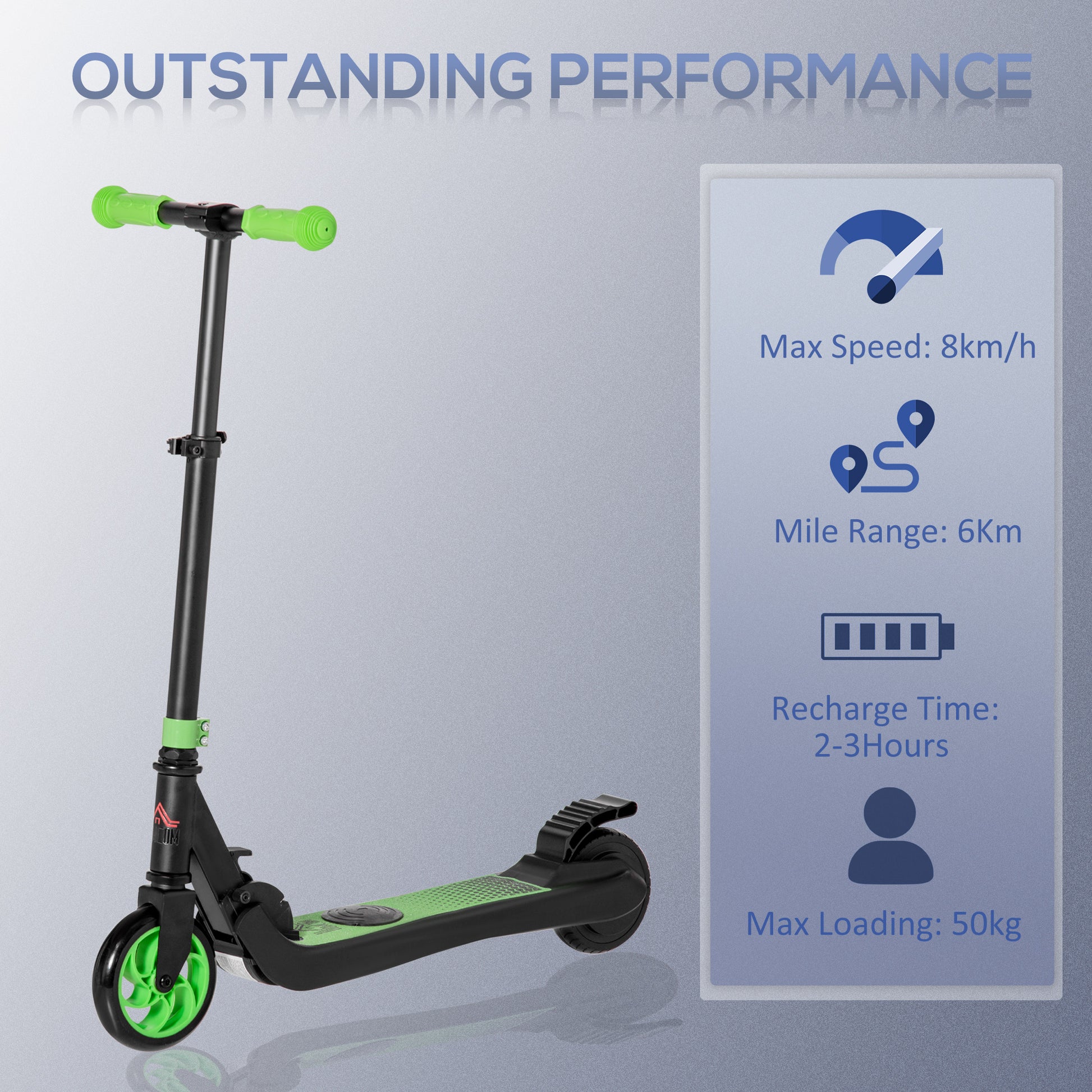 HOMCOM Folding Electric Scooter E Scooter, 120W, with Rear Wheel Brake, 8km/h Maximum Speed, for Ages 6+ Years Old in Green-2