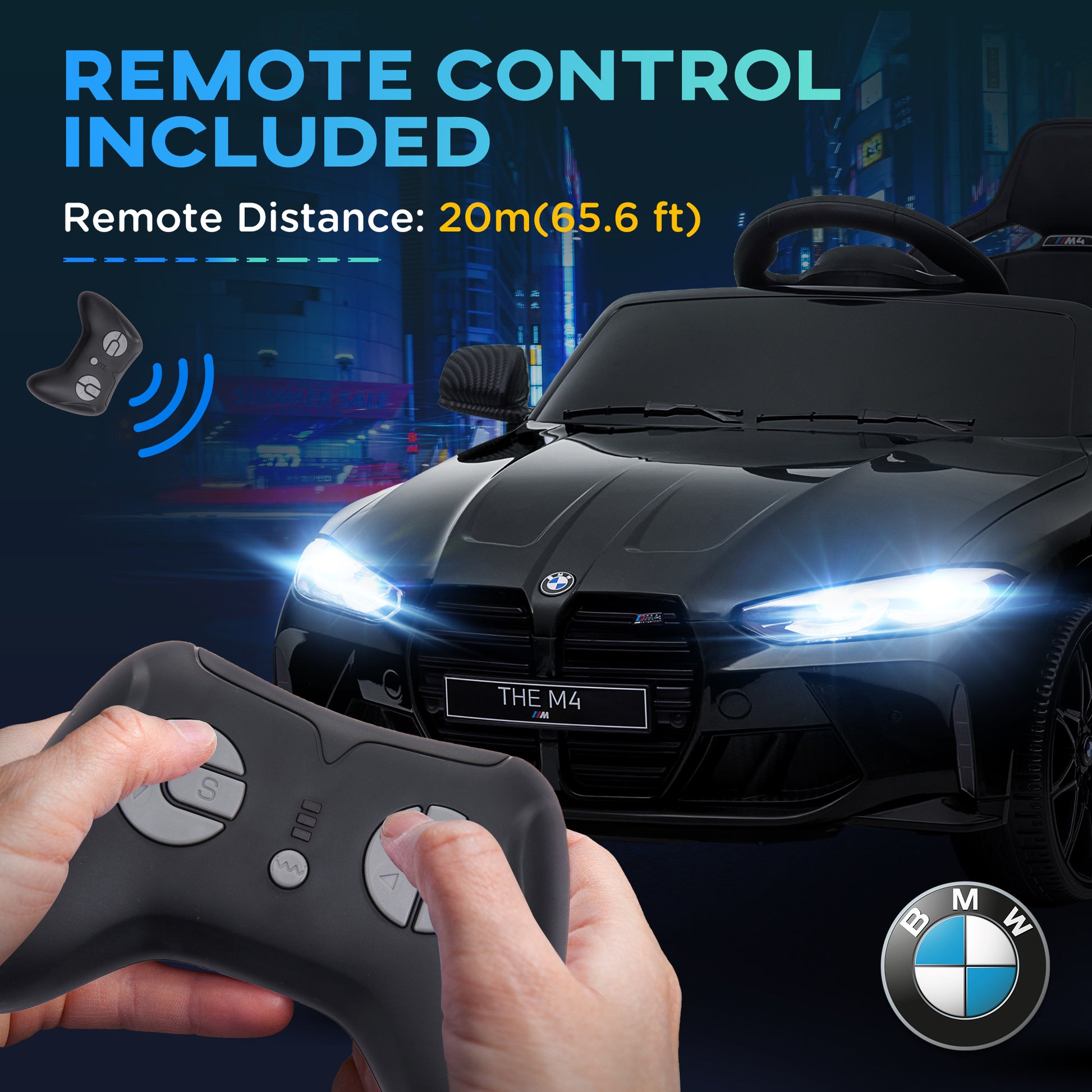 12V BMW M4 Licensed Kids Car with Easy Transport, Remote Control, Suspension, Music, Horn, LED Lights - Black by AIYAPLAY-6
