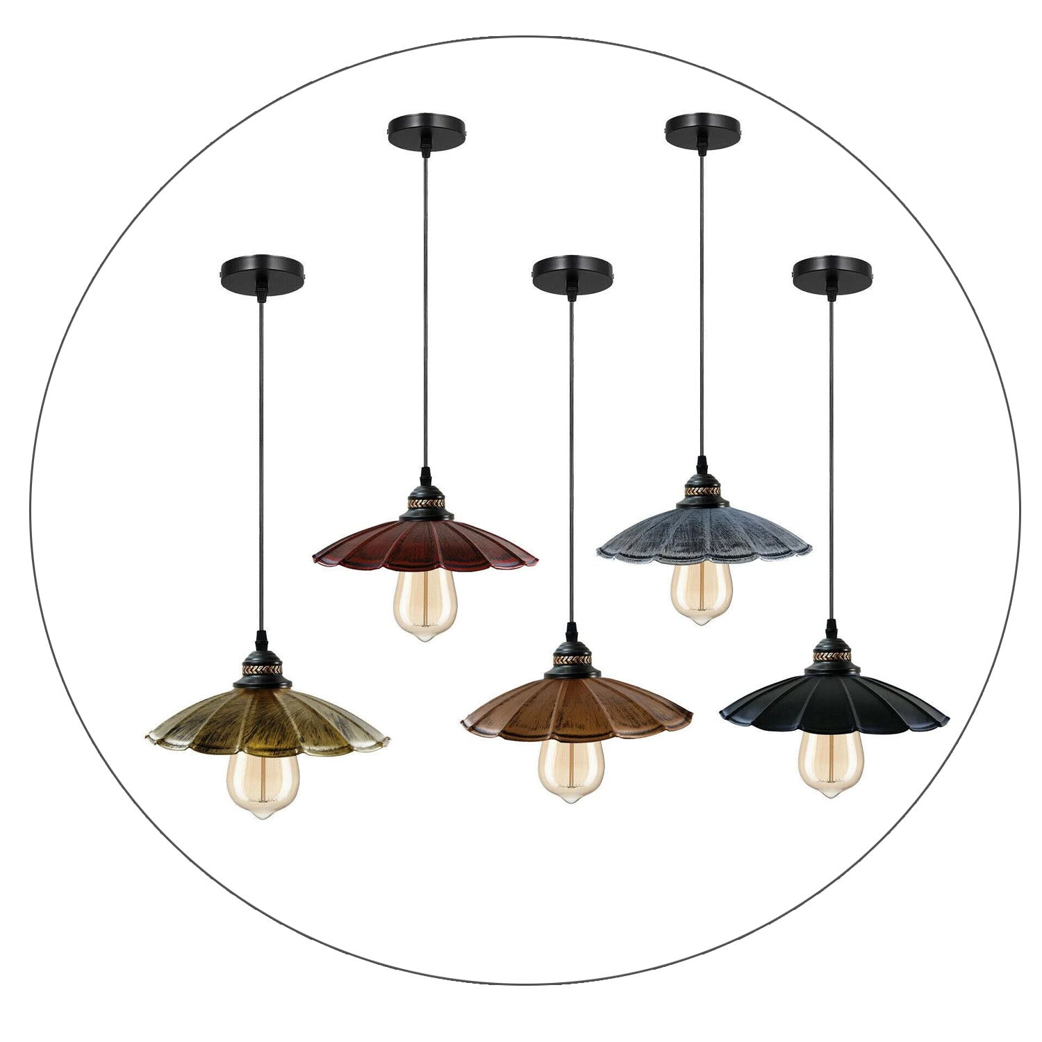 Wavy Shade Retro Style Metal Vintage Ceiling Pendant Lamp Light Modern Lighting Industrial Design~1411-1