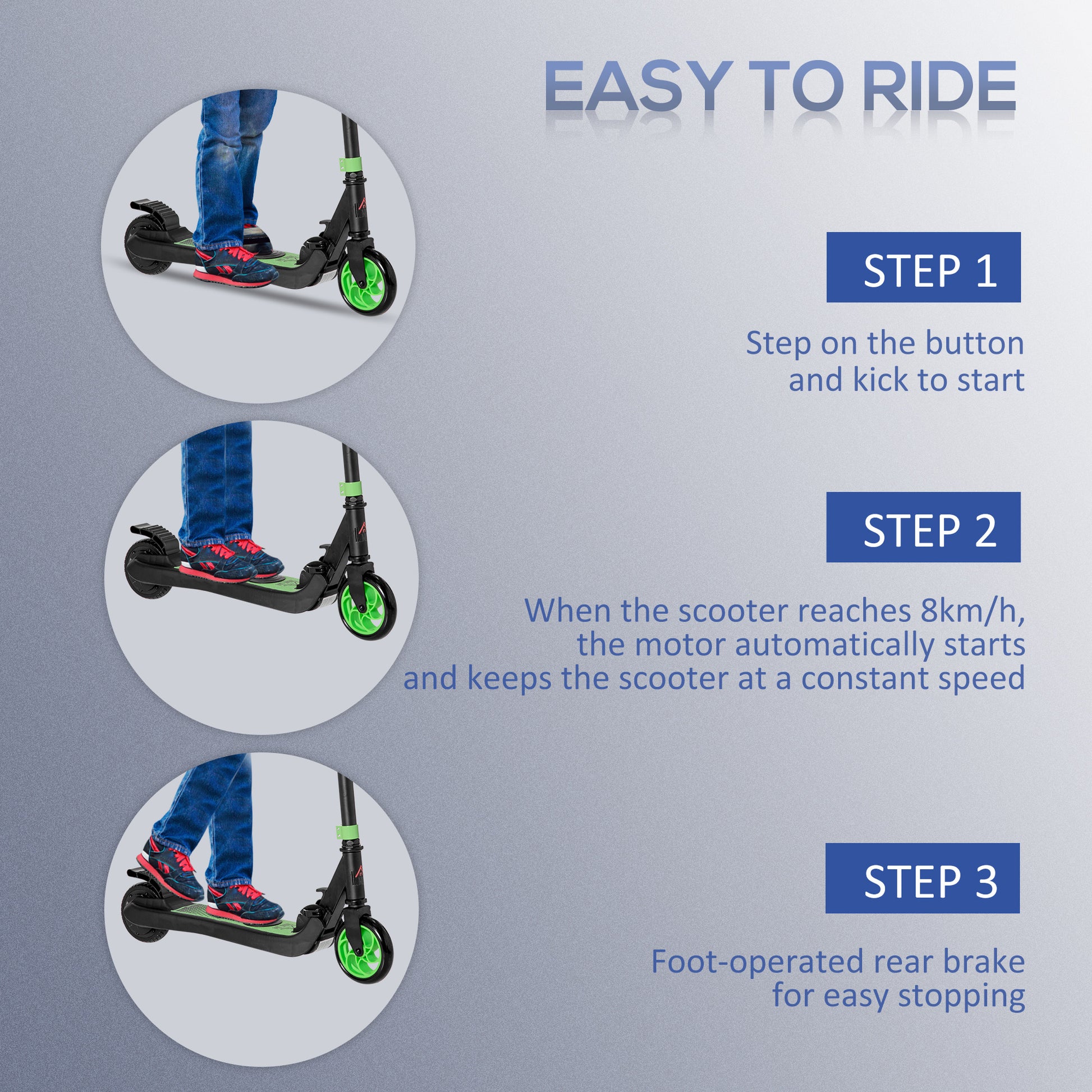 HOMCOM Folding Electric Scooter E Scooter, 120W, with Rear Wheel Brake, 8km/h Maximum Speed, for Ages 6+ Years Old in Green-3