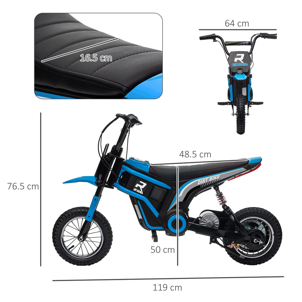 HOMCOM 24V Electric Motorbike with Twist Grip Throttle, Music, Horn, 12" Pneumatic Tyres, 16km/h Max Speed in Blue-1