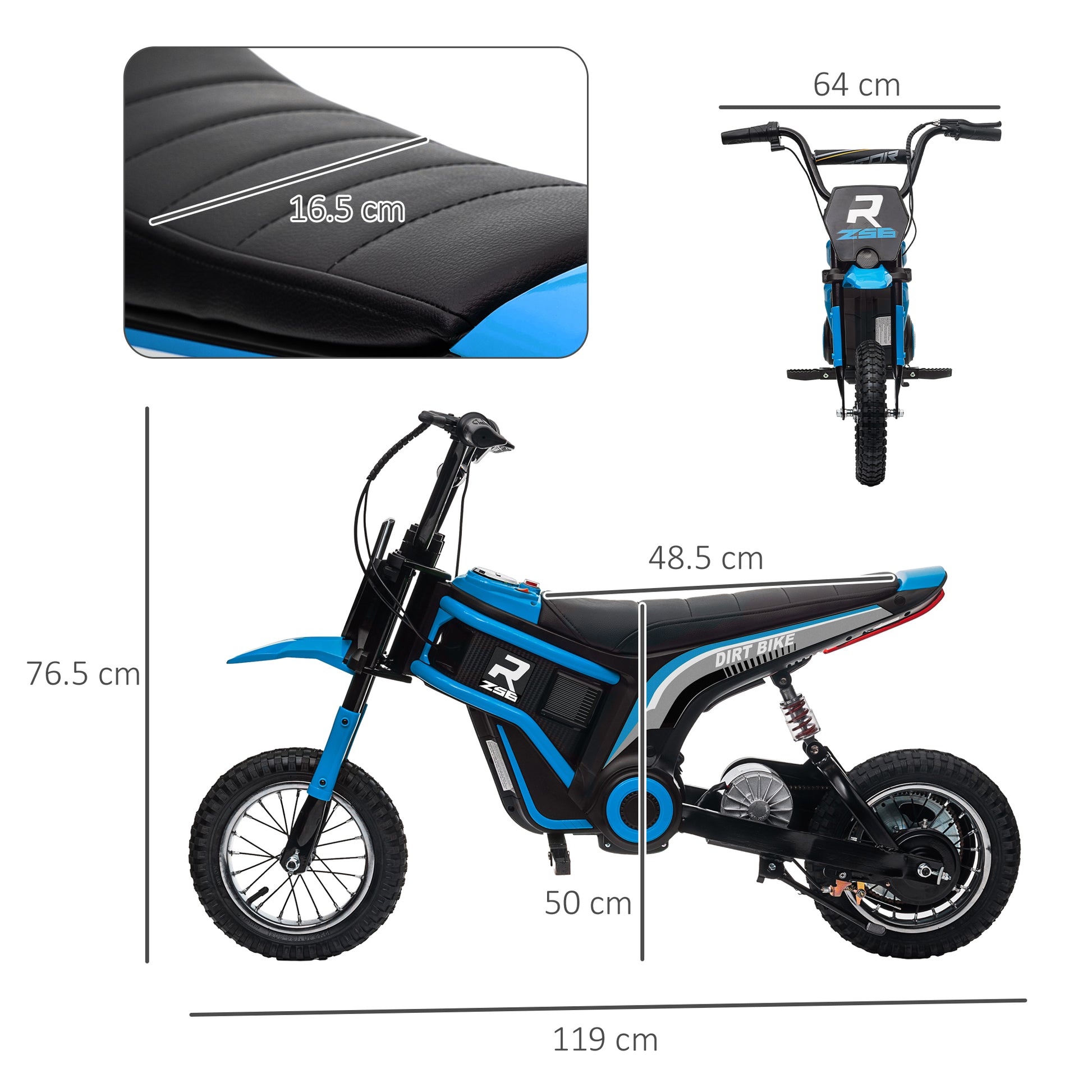 HOMCOM 24V Electric Motorbike with Twist Grip Throttle, Music, Horn, 12" Pneumatic Tyres, 16km/h Max Speed in Blue-1