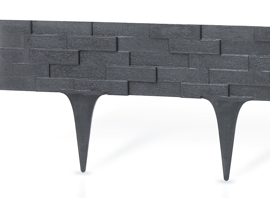 Lawn Edging, Plastic Palisade Slate Effect, 2.38m, Gray-0