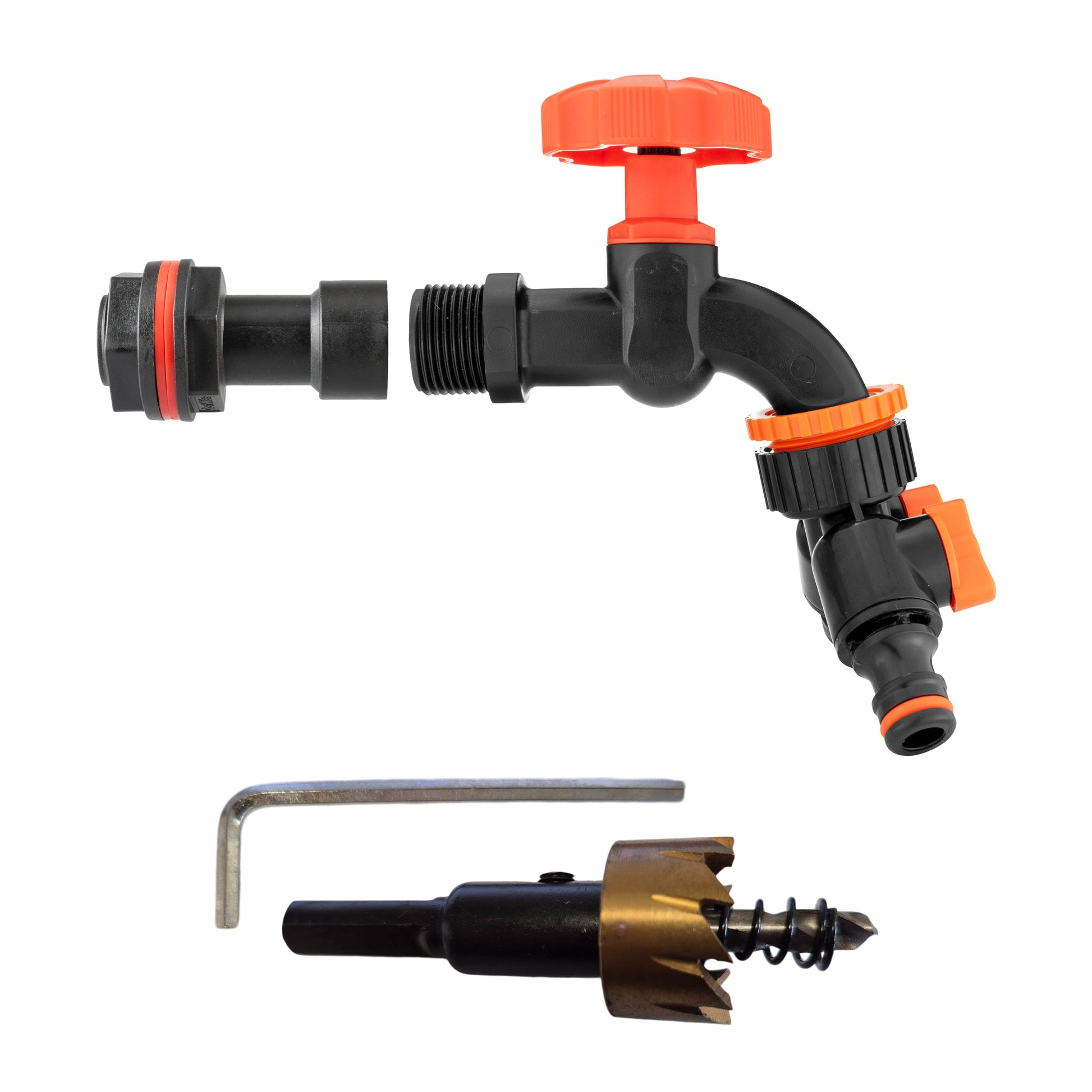 Water Butt Extension Kit 1/2" with Black Dial Tap + Two-Way Splitter and Drill Bit-0